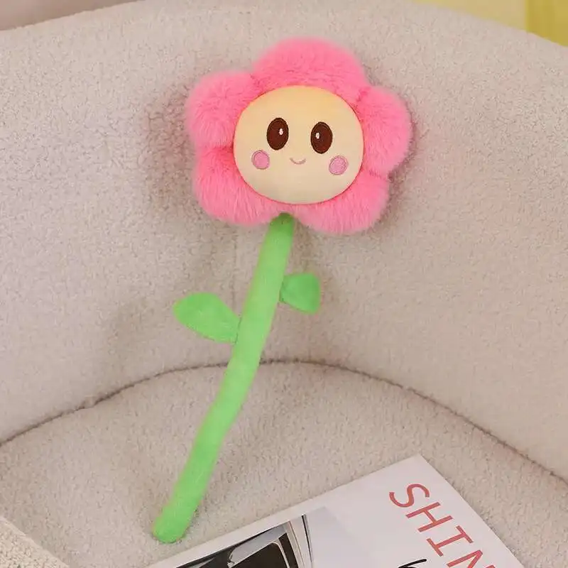 40cm Sun Flower Plush Toy Bendable Stems Smile Face Stuffed Doll Home Decor Cartoon Sunflower Plant Kawaii Toy For Wedding Party