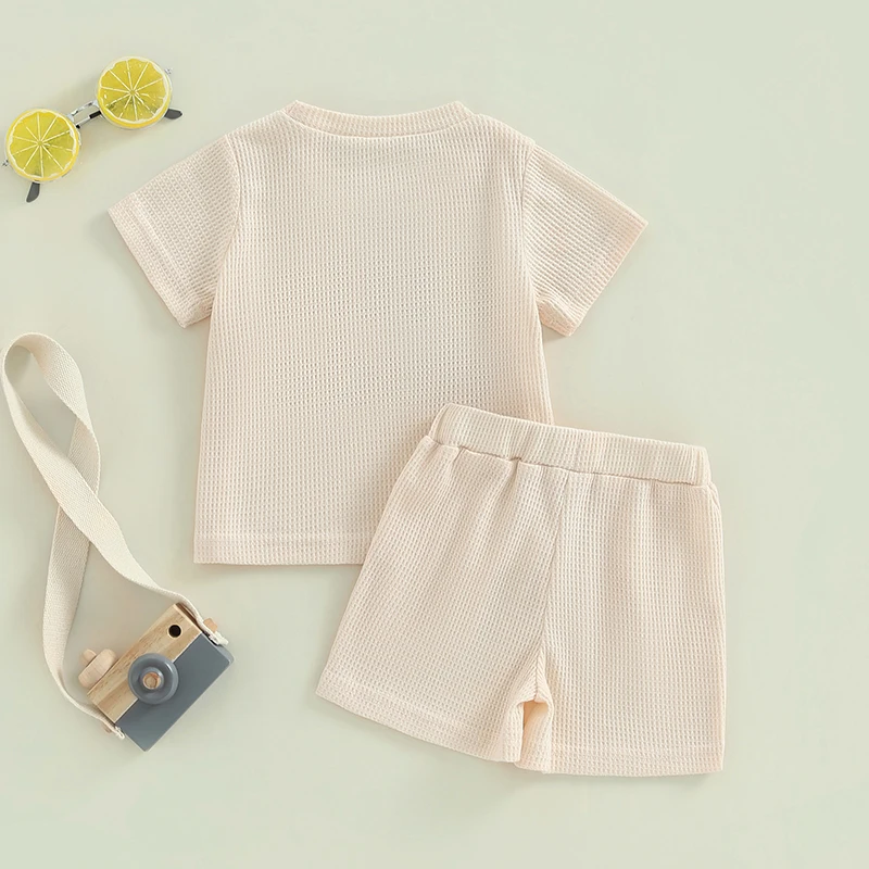 2024-01-20 Lioraitiin Summer Baby Boy Clothes Letter Embroidery Short Sleeve T-Shirt Shorts Set 2Pcs Waffle Knit Outfit