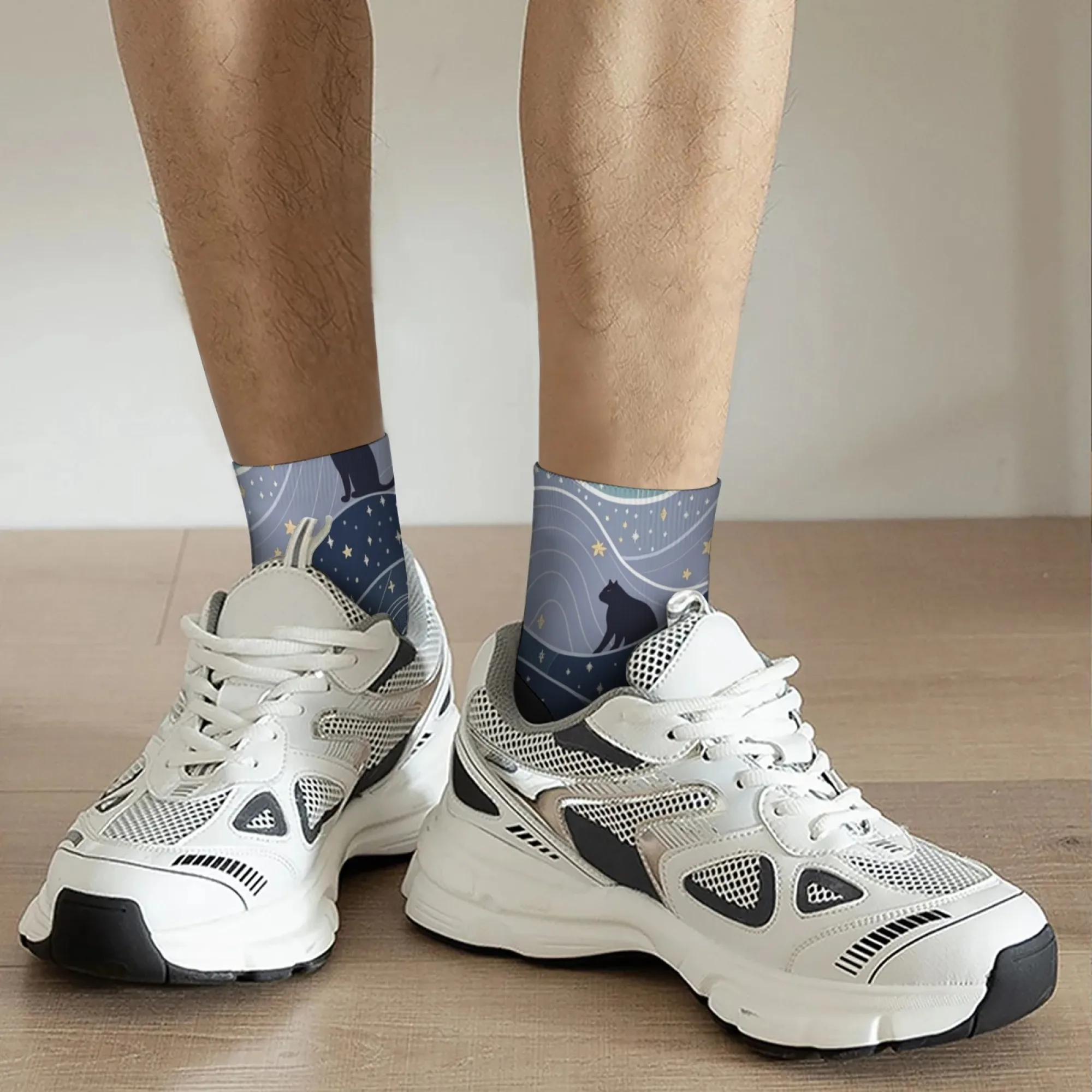Cat Star River style Short Socks Polyester Blend Comfortable Casual Socks for Women Men Unisex Soft Breathable Lightweight