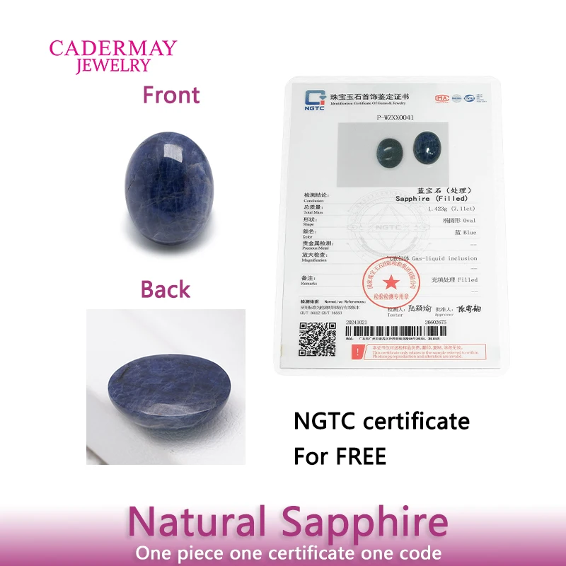 Cadermay NGTC Certificate Natural Sapphire 7.11ct Oval Cabochon Blue Natural Sapphire Gemstones Loose For Jewelry Making