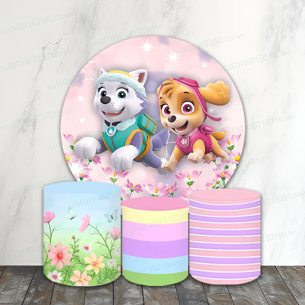 

Paw Patrol Birthday Party Photo Backdrop Baby Shower Photography Backdrop Round&Cylinders Plinth Covers Photo Background