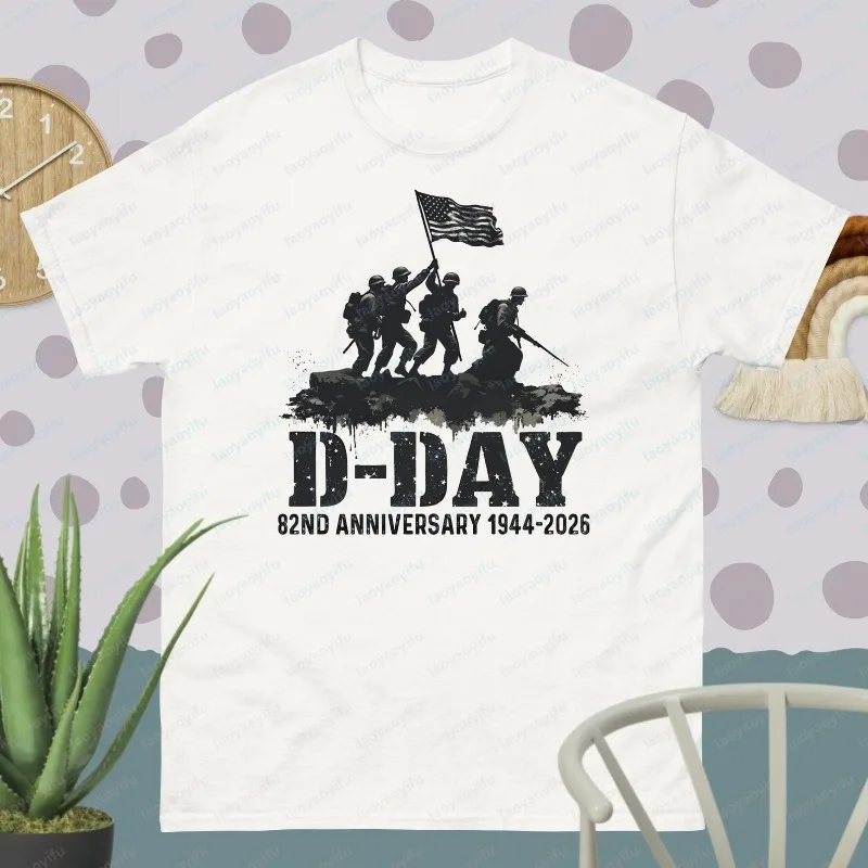 T-shirt classique unisexe en coton à manches courtes, 82e anniversaire de la D-Day à Omaha Beach, 1944-2026, Histoire d'honneur de la Normandie