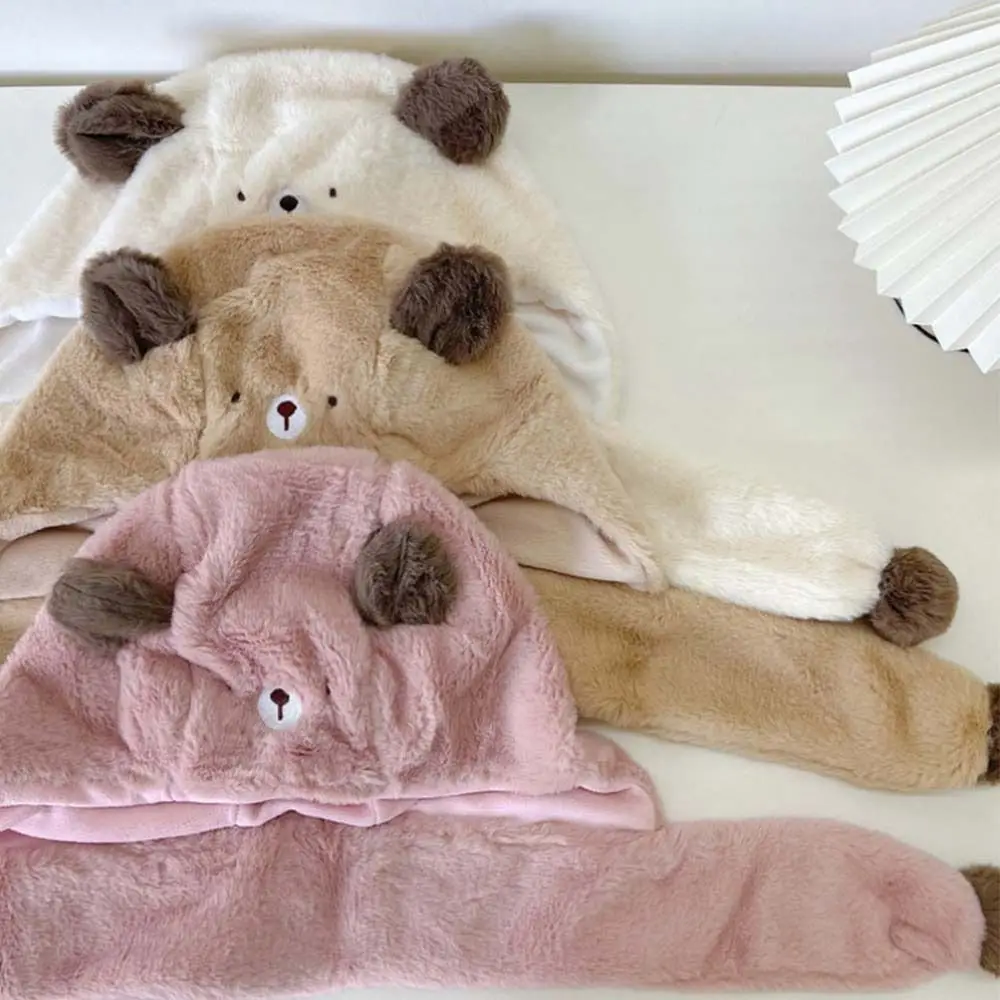 الصلبة اللون الدب أفخم قبعة الكورية نمط القماش الاكسسوارات الأطفال الصوف قبعة الكرتون تصميم الأزياء أفخم قبعة مع وشاح الصبي