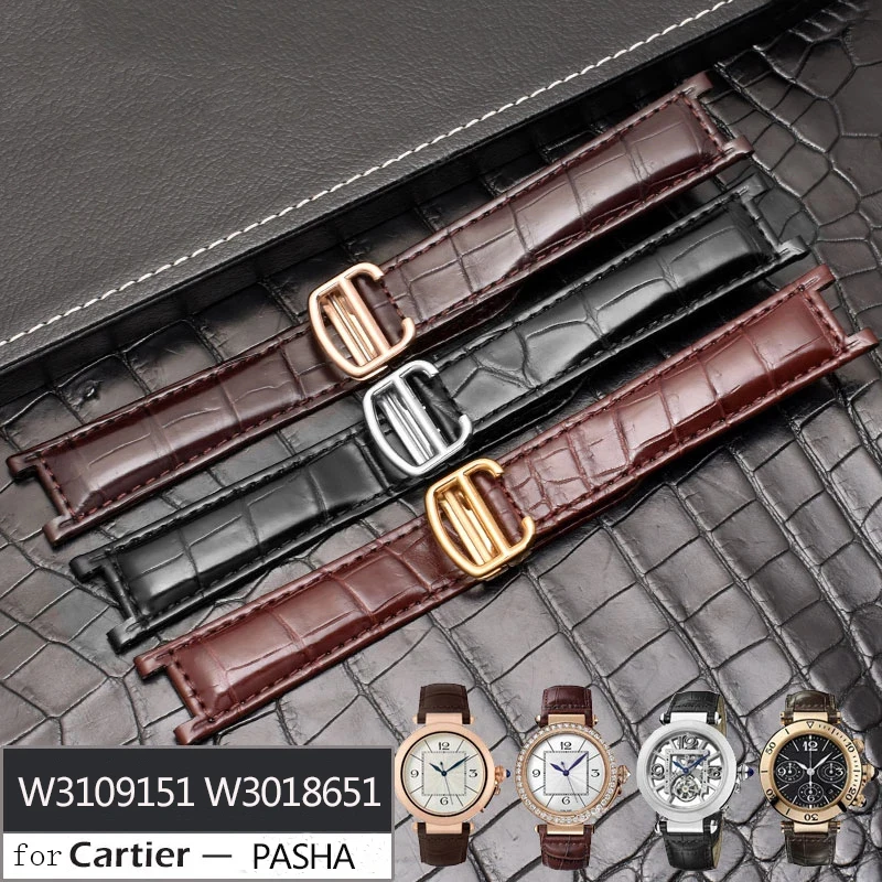 Crocodile Leather Watchband For Cartier PASHA W3108555 WJ120251 WJ11951G Alligator Watch Band 18*10mm 20*12mm Brown Black Strap