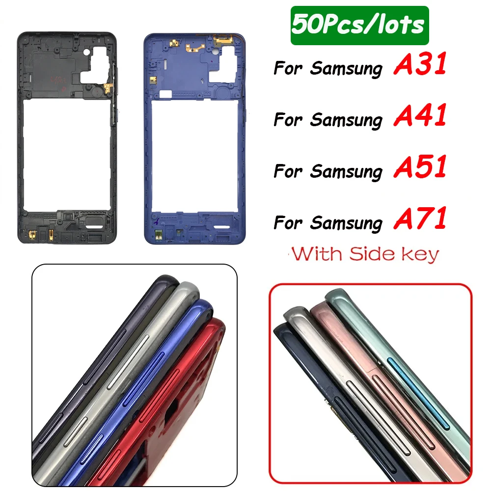 50Pcs，For Samsung A21S A217F A31 A315F A41 A415F A51 New Middle Bezel frame Antenna Case Cover Replacement Parts with NFC Flex