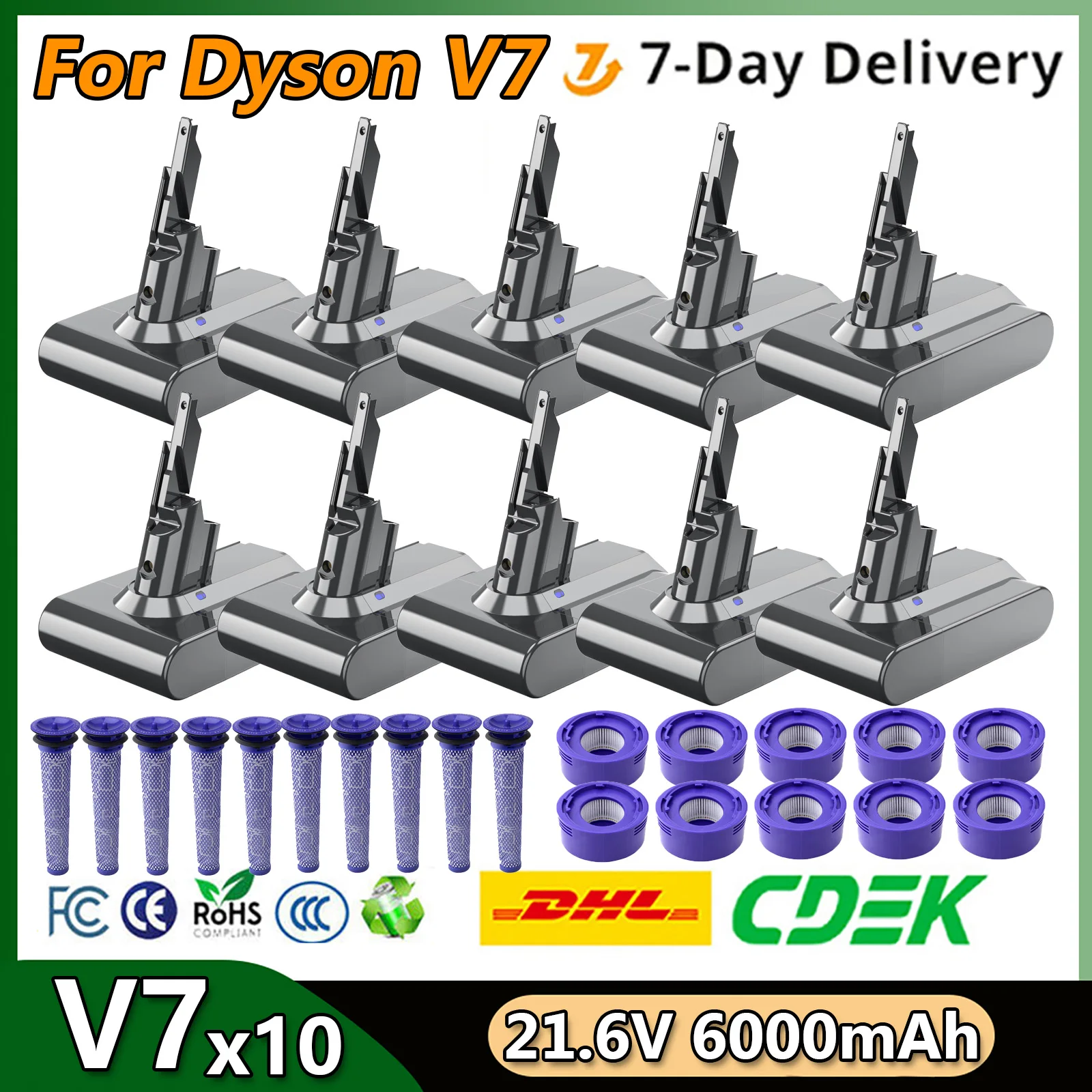 6.0Ah Battery For Dyson V7 21.6V Replacement Battery For Dyson V7/SV11 Motorhead Pro V7 Trigger V7 Animal Vacuum Cleaner Battery