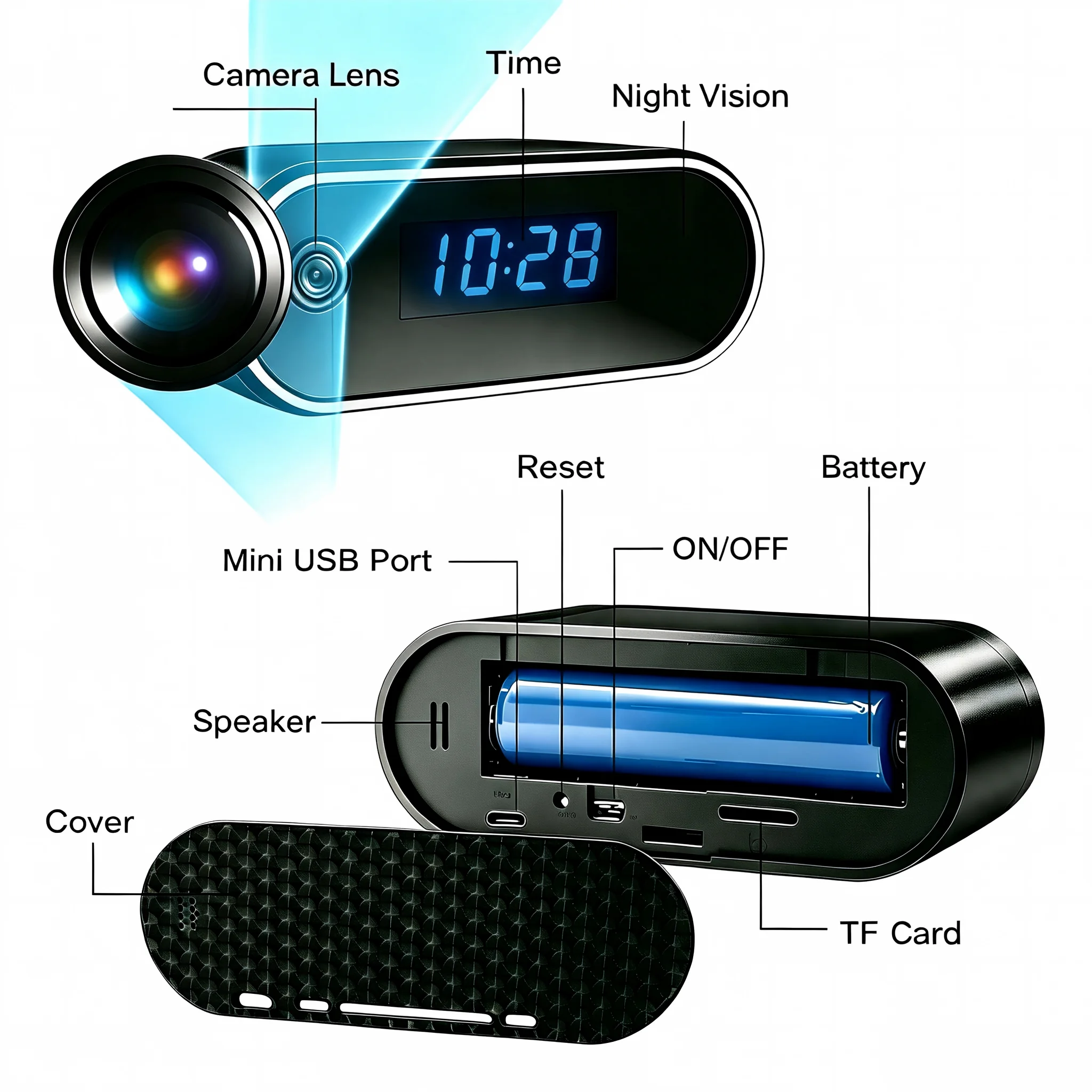 Hidden Camera Clock - زينة سطح المكتب، كاميرا ساعة صغيرة