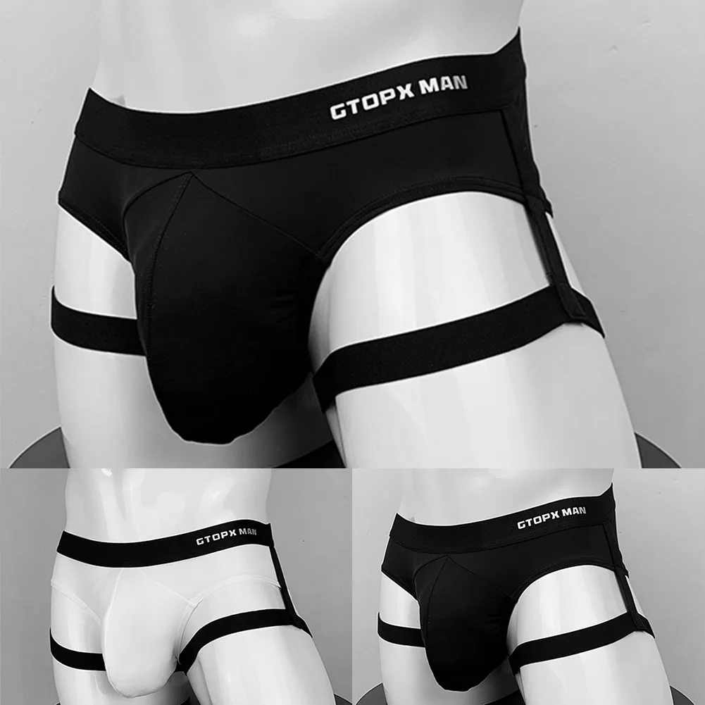 Sexy Men\'s Jockstrap Bandage Panties Bulge Pouch Briefs Black White Breathable Man Underwear Backless Briefs Underpants