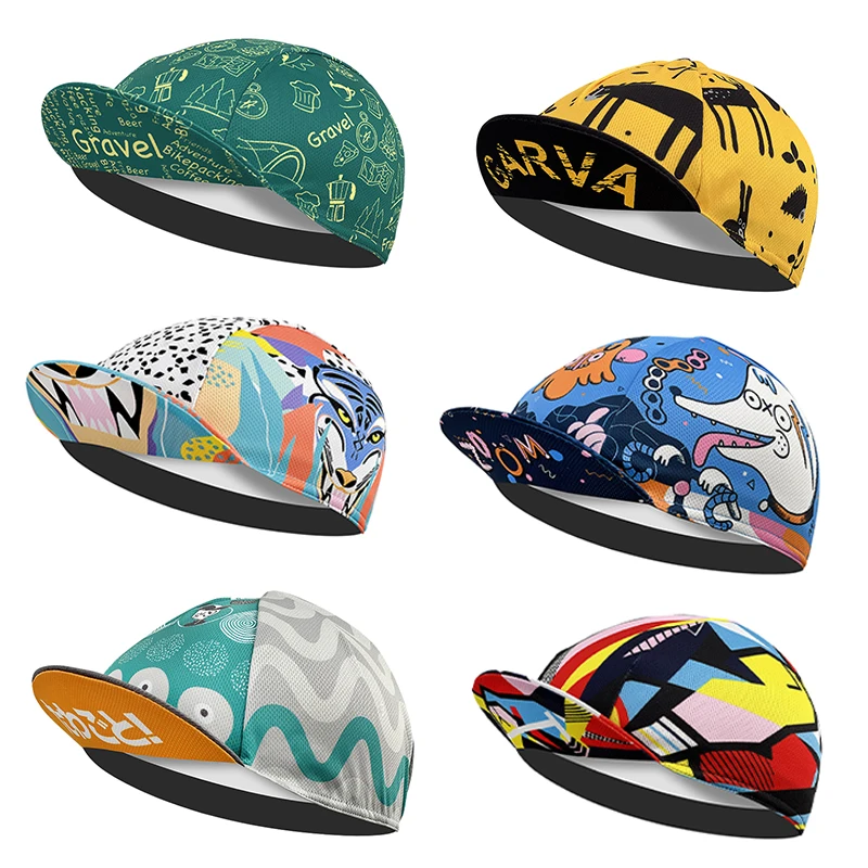 New Cycling Cap, New, Polyester Sweat Absorber, High-end, Fashion, Unisex, Wavy Stripes, Animal, Line Stick Figure, Tiger, Plant