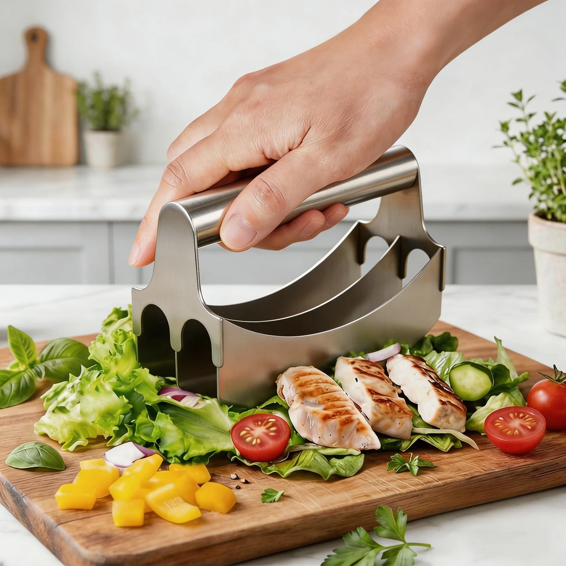 New 304 All Stainless Steel Vegetable Chopper Double & Triple Blades Herb Noodle Cutting Kitchen Tool