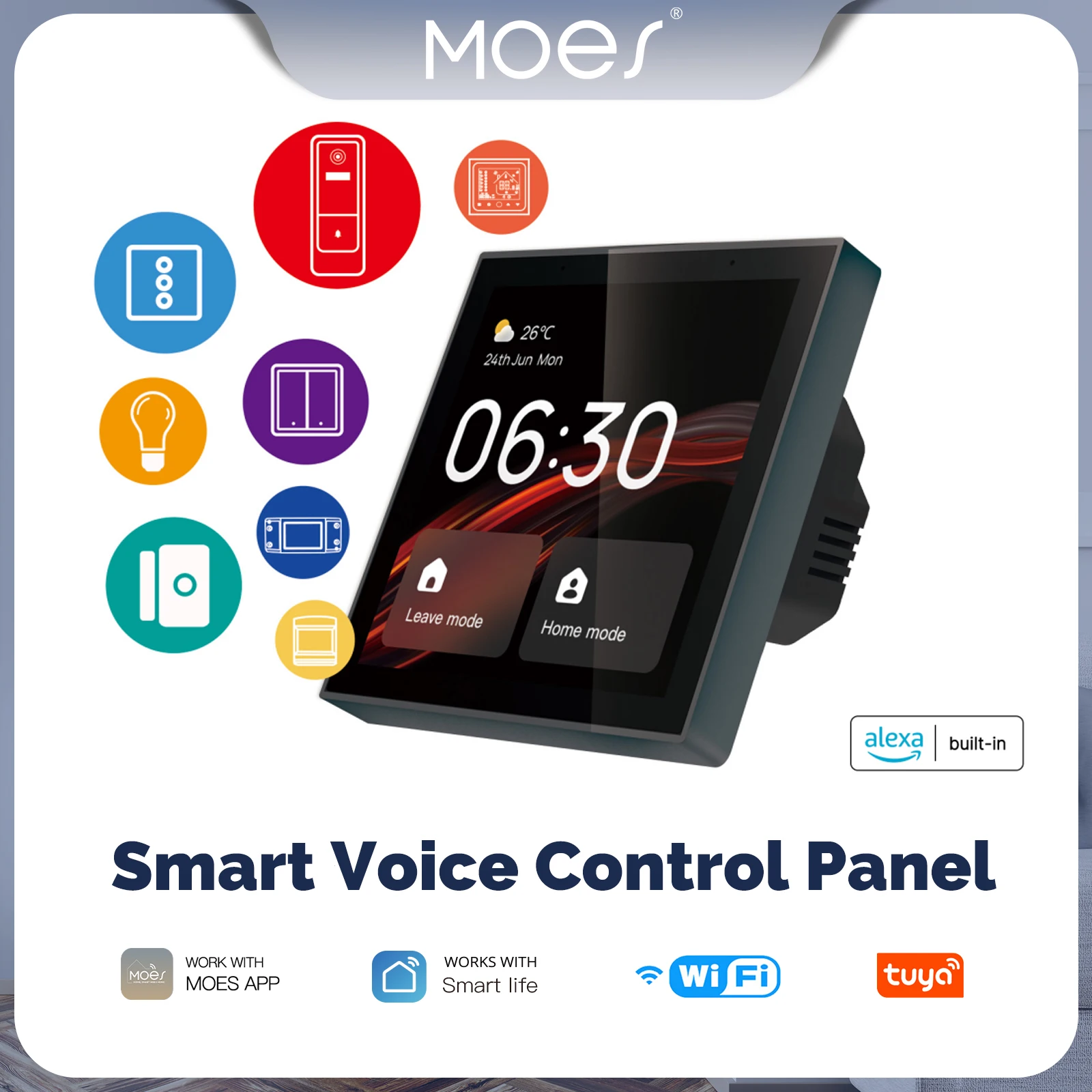 MOESTuya Smart Multi-functional Touch Screen Control Panel 4 inches Central Control for Intelligent Scenes Switch Bulid in Alexa