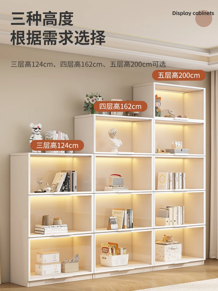 Cream wind free combination lattice bookcase with glass door dustproof custom living room bookshelf figure model display cabinet
