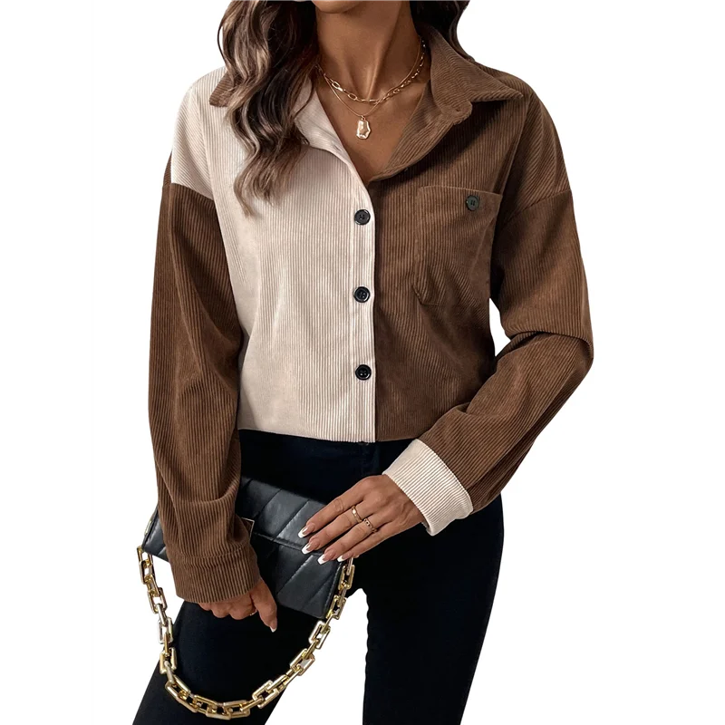 

ABP-Womens Corduroy Shacket Blouses Button Down Shirts Pocket Long Sleeves Tops Jacket Coats