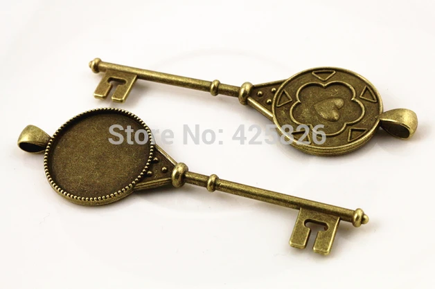 5pcs 25mm Inner Size Antique Bronze Key Shape Cameo Cabochon Base Setting Charms  Pendant (A4-47)