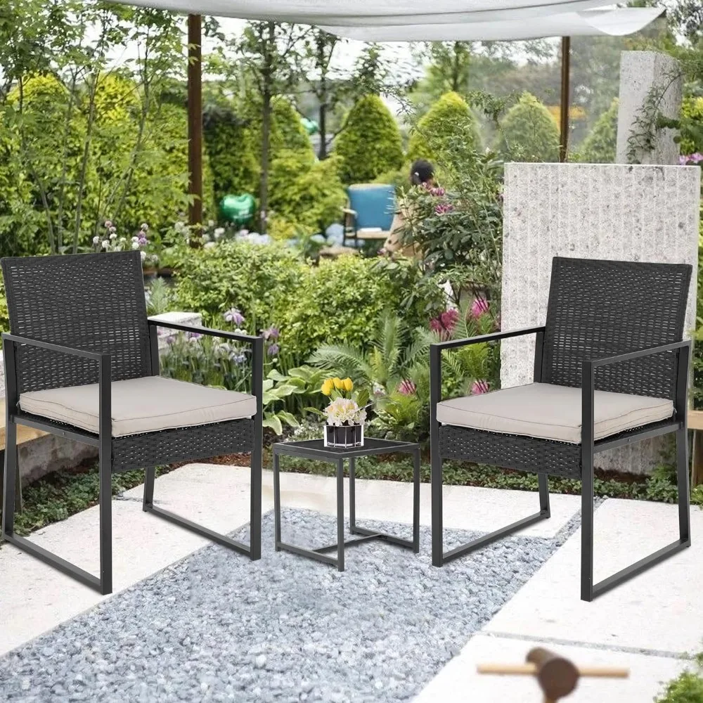 

Wicker Patio Furniture 3 Piece Patio Set Chairs Bistro Set Outdoor Rattan Conversation Set for Backyard Porch Poolside Lawn