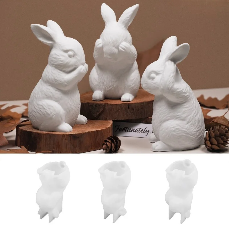 

Easter Not Look Listen and Talk Sit up Rabbit Ornament Silicone Molds DIY Gypsum Candle Bunny Decoration Resin Mold Handicrafts