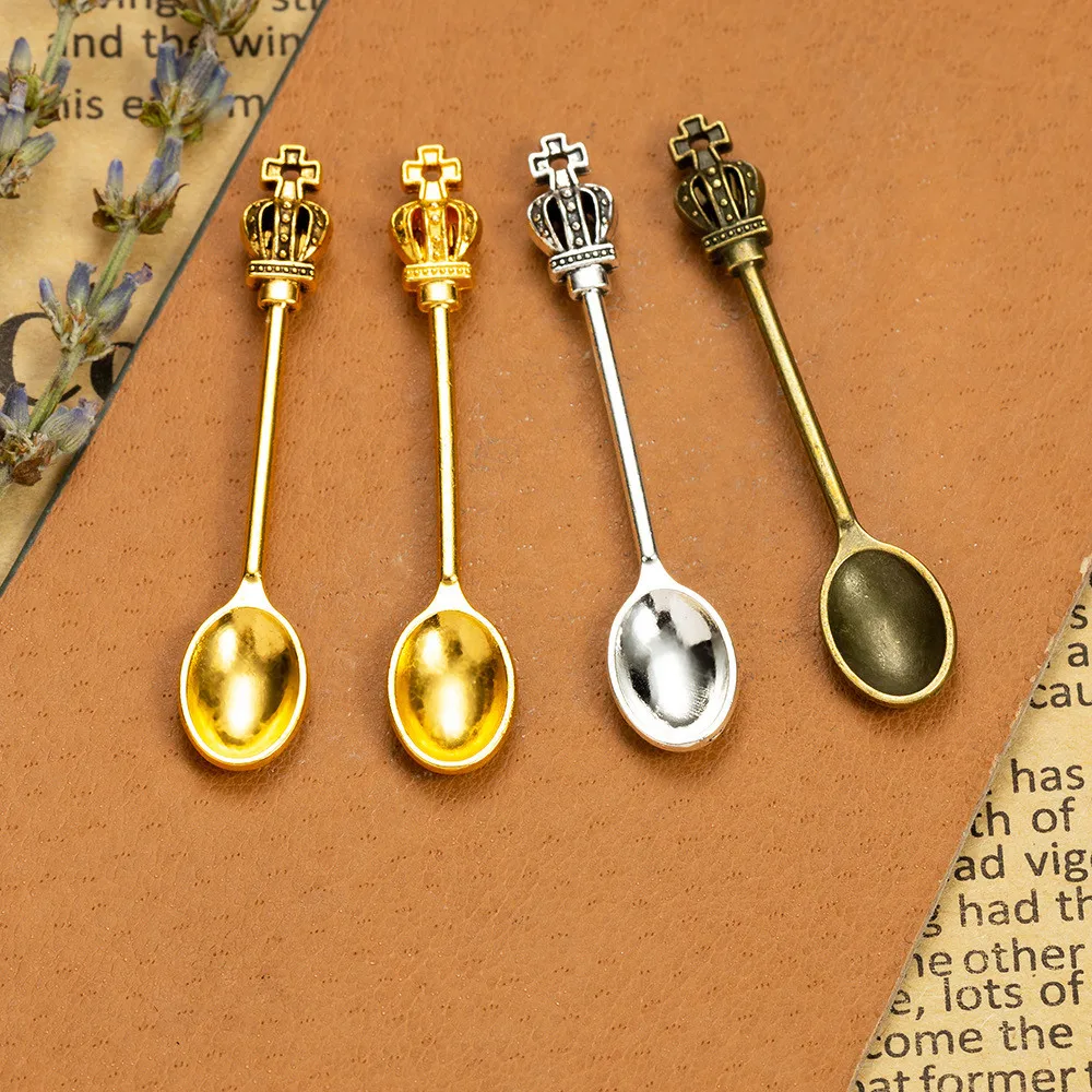 10Pcs Charms Kitchen Spoon Crown 57x9mm Tibetan Bronze Silver Color Pendants Crafts Making Findings Handmade Antique DIY Jewelry