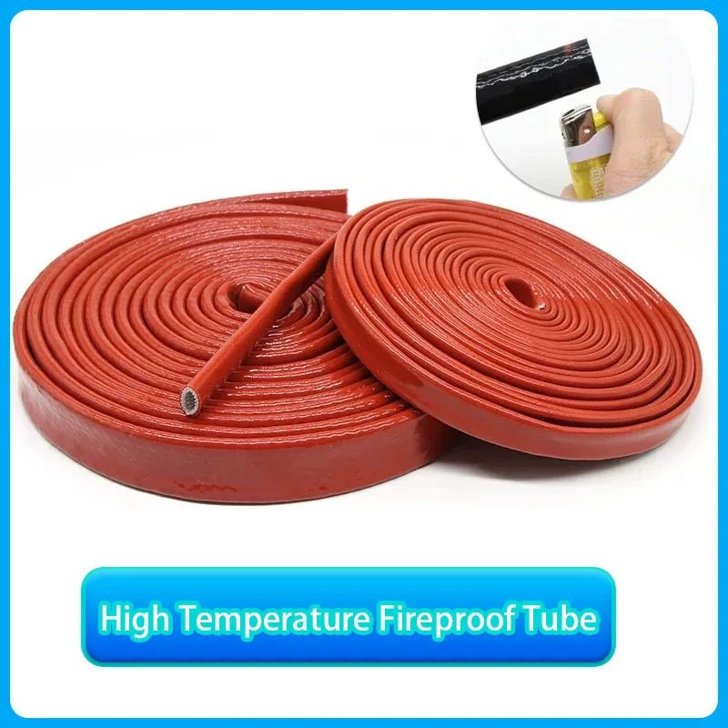 1/2/5m Silicone Fiberglass Tube Coated Glass Fiber Braided Fireproof Sleeve High Temperature Fire Retardant Casing Pipe