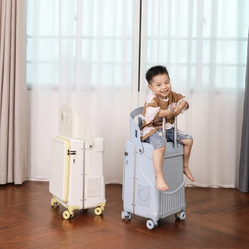 22 Inch Multifunctional Mom Suitcase Kids Sit-on Trolley Family Travel Deep Compartment