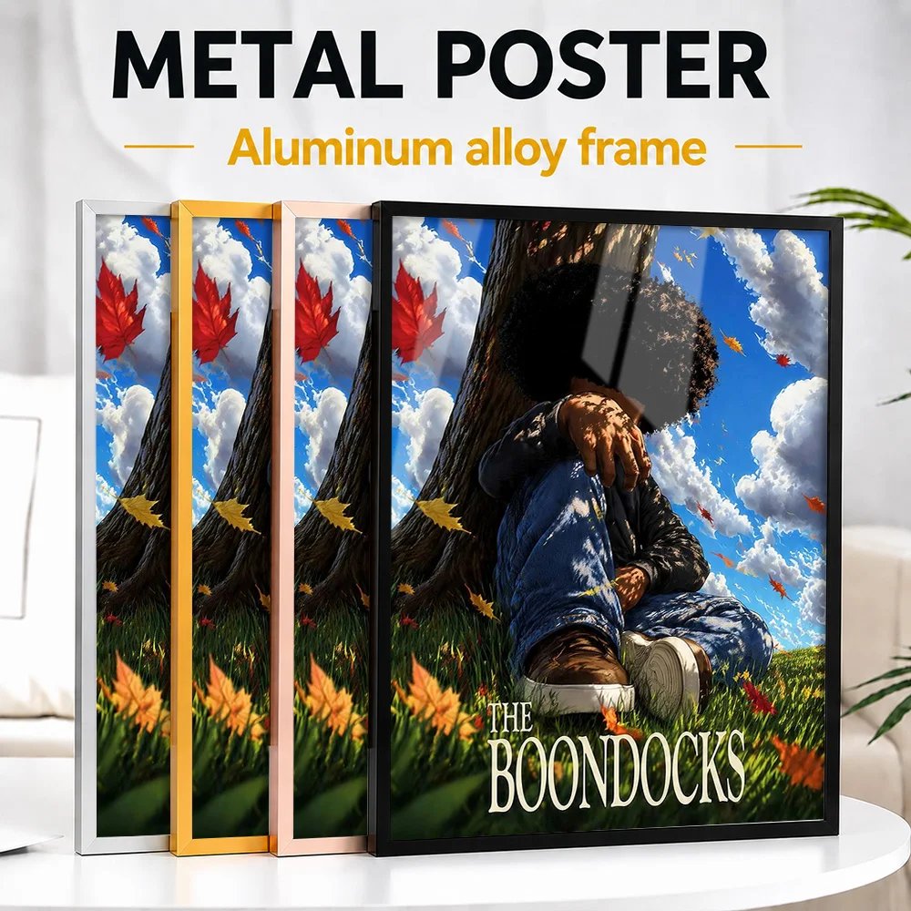 The Boondocks Huey Sitting Under Tree Framed Metal Poster Personalized Photo Vintage Pulp Style Wall Art For Study Reader Gift