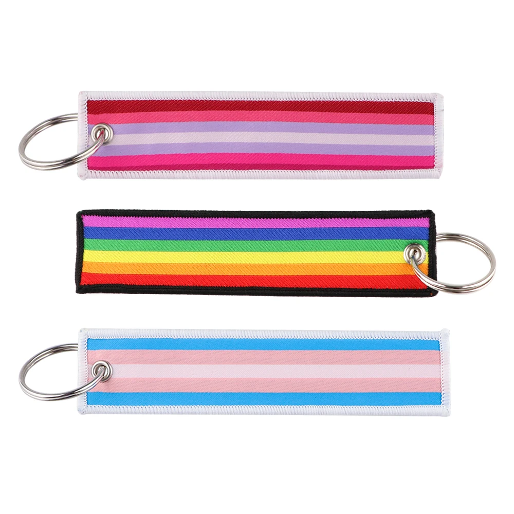 

Rainbow LGBT Pride Transgender Key Chain for Motorcycle Key Ring Embroidery Key Tag Key Fobs Holder Chaveiro Decoration