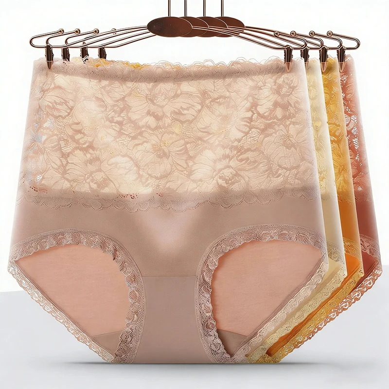 

High Waist Seamless Hip Raise Cotton Briefs Underwear Female Fashion Sexy Lace Slimming Comfort Breathable Lingerie Panties
