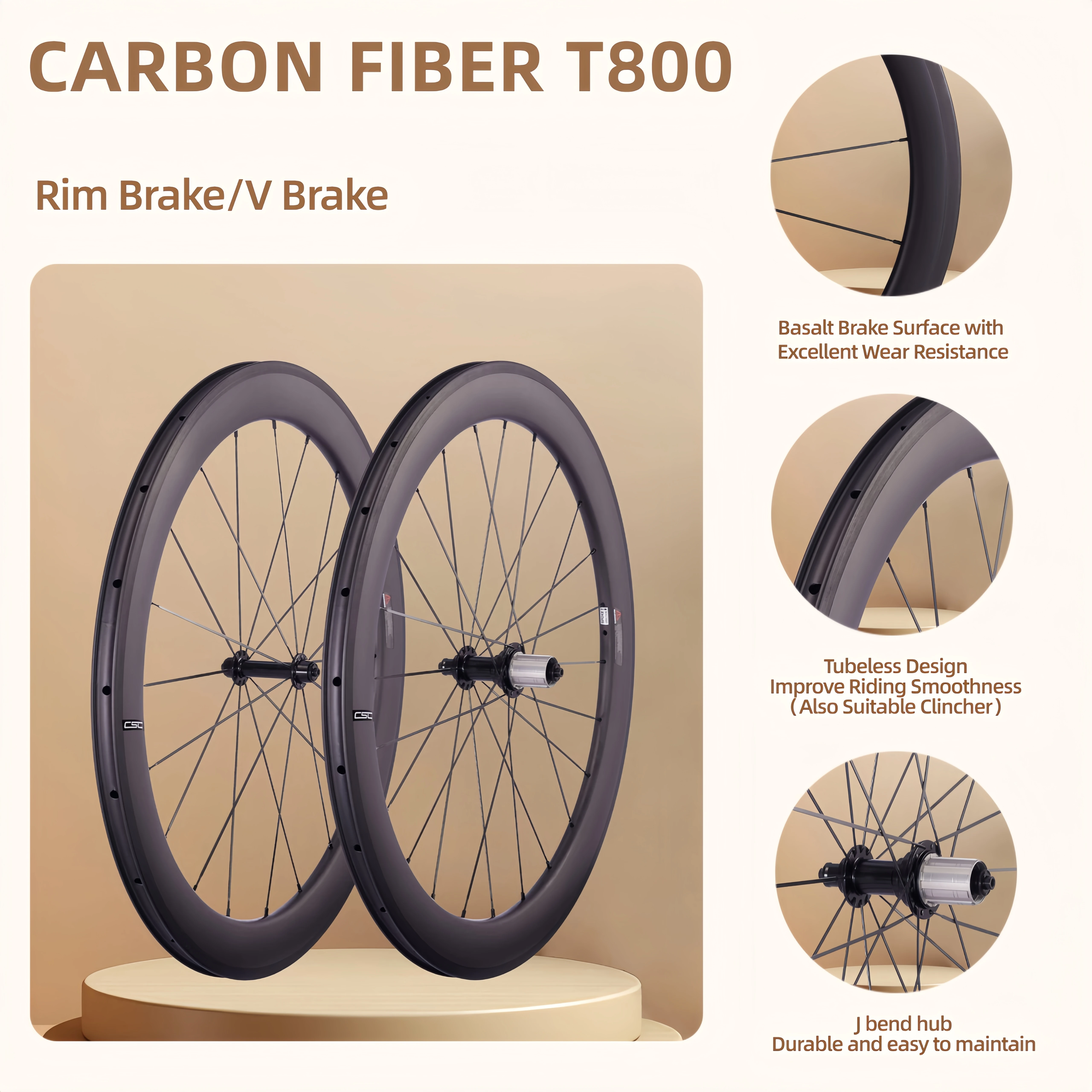 CSC EU-Lager UCI-Standard 38/50/60mm Innenfelge 18mm 700C Rennrad Carbon-Laufräder Basalt-Bremsfelge V-Bremse Clincher Tubeless UD Matt R13 Carbon-Laufradsatz