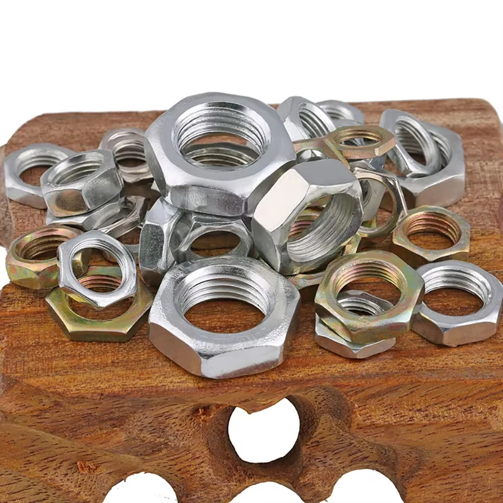 Porcas finas chanfradas rosca de passo fino M7-M16 para uso industrial DIN439 GB6173 placa de zinco hexágono de aço carbono