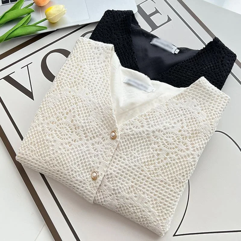 

Новая женская летняя блузка-кардиган с вырезами, короткими рукавами, кружевом, больших размеров, свободного кроя, подчеркивающая фигуру, элегантная, стильная, молодежная