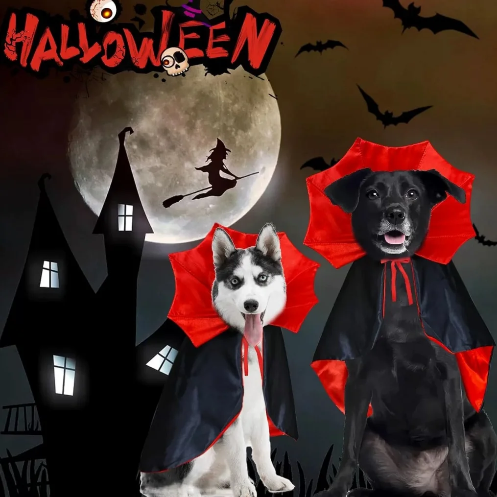 Halloween-Haustierumhang mit Fledermausflügeln, verstellbarer Vampirumhang für Welpen, Kätzchen, Hunde und Katzen, ideal für Cosplay-Partys und Feiertagsdekorationen. – Detail 4