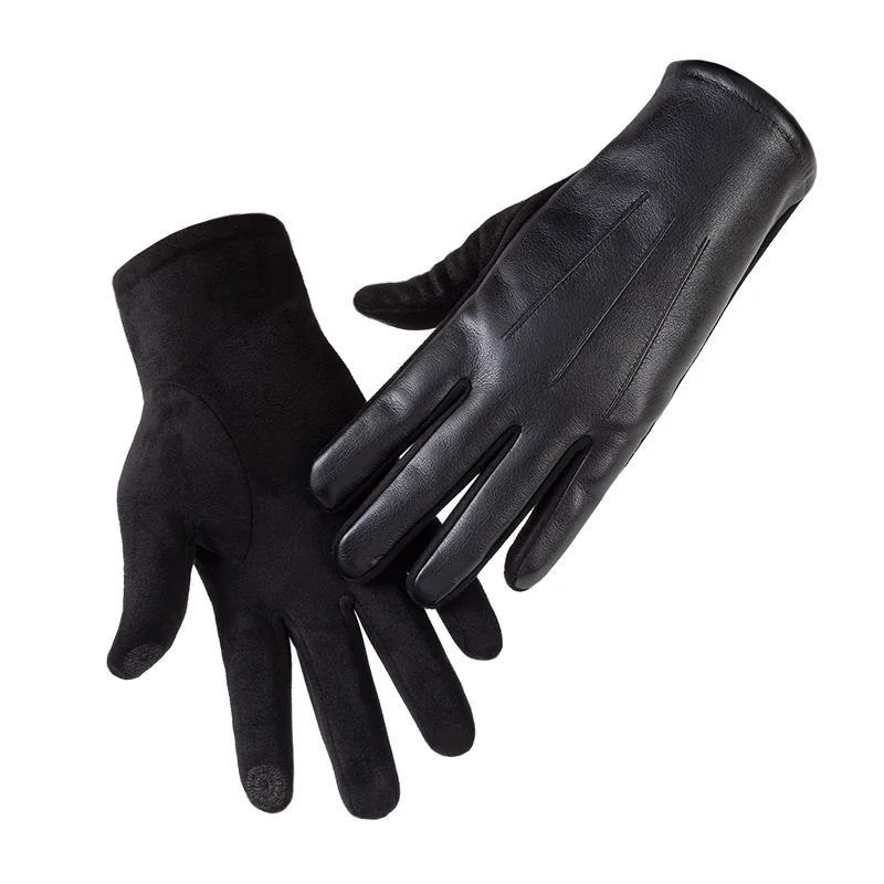 High-quality Men\'s Leather Gloves Winter Business Windproof Keep Warm Touch Screen Driving Guantes Autumn Male Black Gloves