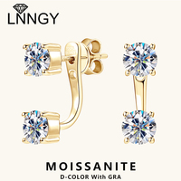 Lnngy Original 925 Sterling Silver Earrings Front Back Double Sided 5MM Moissanite Stud Earring For Women 2 in 1 Pierced Jewelry