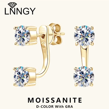 Lnngy Original 925 Sterling Silver Earring Front Back Double Sided 5MM Moissanite Stud Earring for Women 2 in 1 Pierced Jewelry