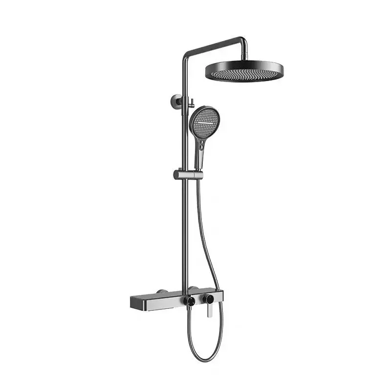 #Rain Shower Head Set, Waterfall Spout, 2 in 1 Shower Shelf, Cold and Hot, Brass Brushed Gold, Bathroom Fixture