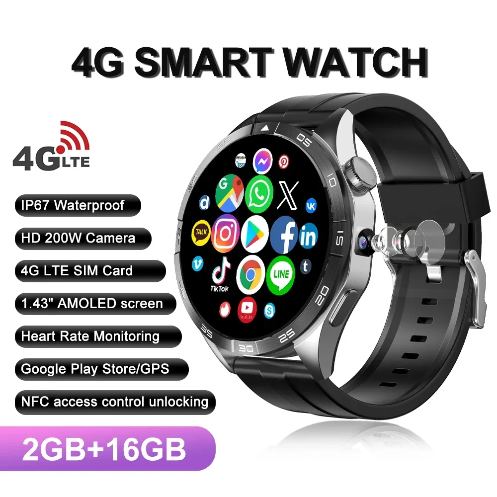 

2025 Q83 4G SIM Card Smart Watch Men GPS Ftiness Watch IP68 Waterproof 1.43 inch Bluetooth Call Smartwatch For Android IOS
