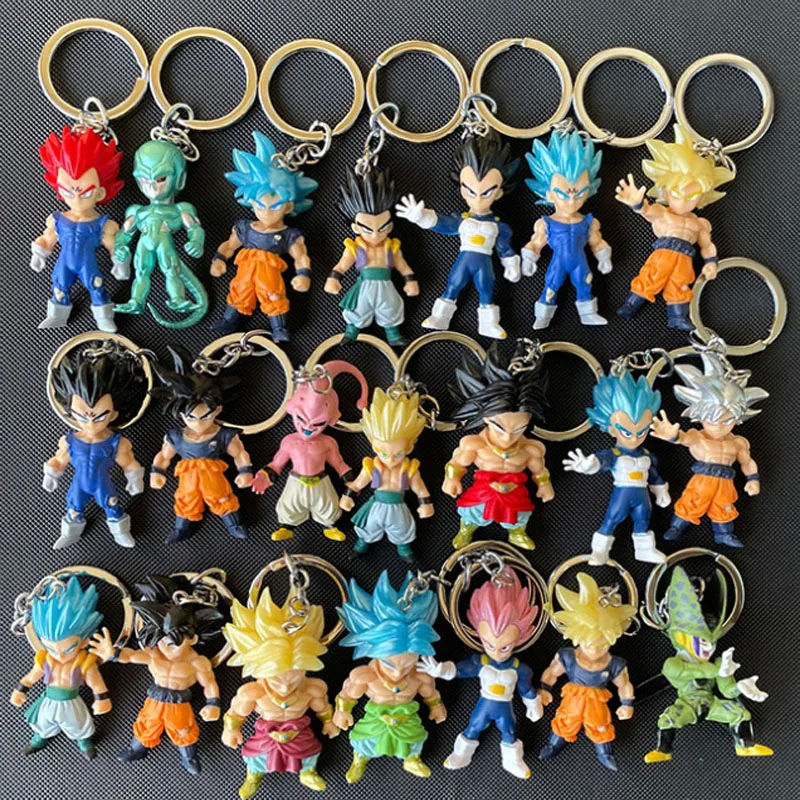 21Pcs/Set Anime Dragon Ball Creative Cartoon Figure Keychain Son Goku Vegeta Doll Action PVC Model Pendant Decor Kids Toy Gifts