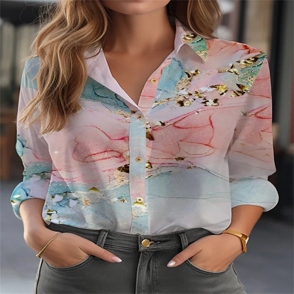 Women's Long-Sleeved Shirt, Elegant Simple And Generous Print style, Suitable For Casual Street Everyday Wear