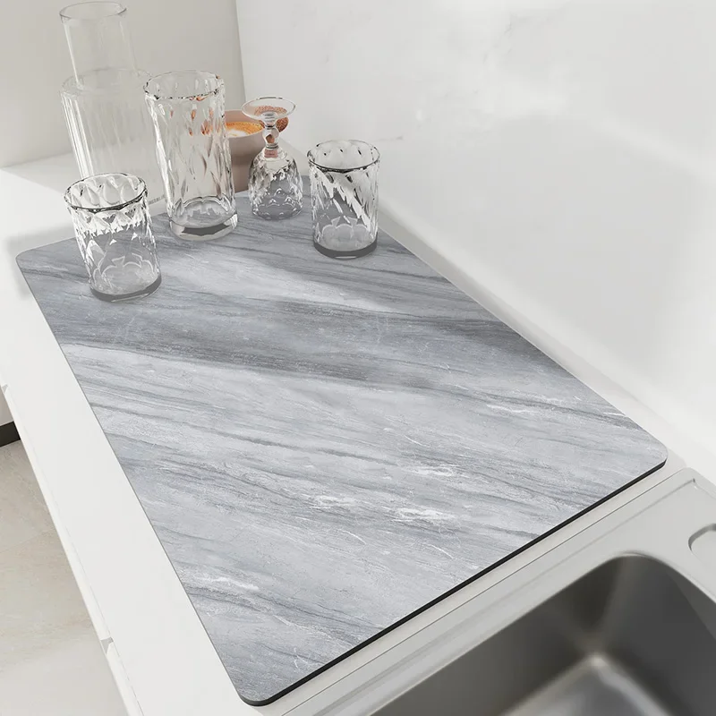 Marble Texture Diatomite Drain Mat Kitchen Counter Water Absorbent Mat Non-slip Cup Dish Drying Pad Sink Placemat