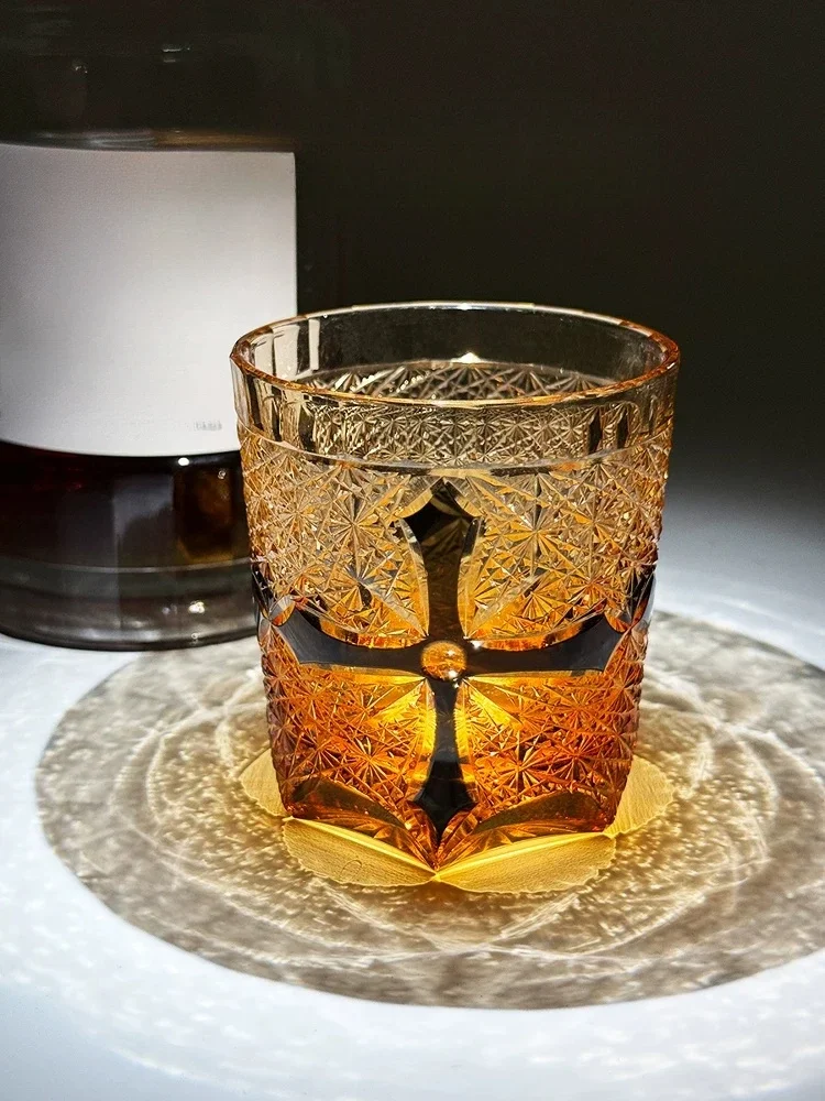 Cross Pattern Rock Tumbler Old Fashioned Crystal Glass Christian Gift Japanese Edo Kiriko Hand Cut Whiskey Glass Dropshipping