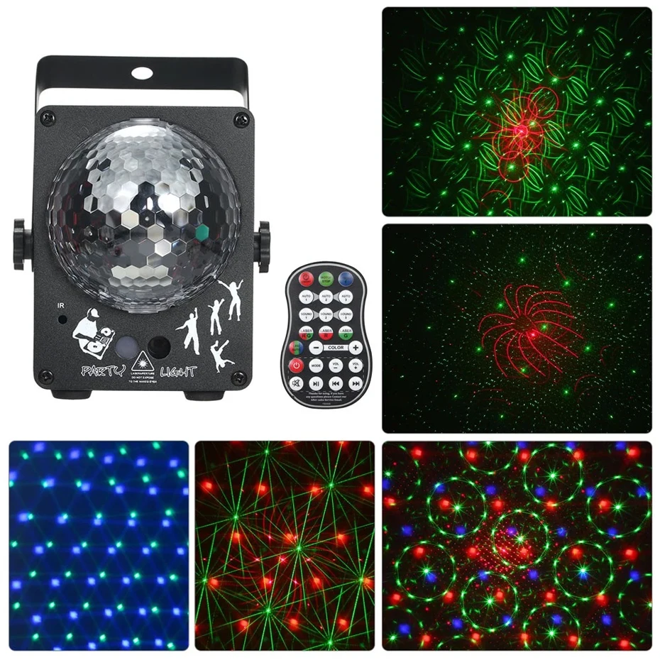 ALIEN Remote 60 Muster DJ Disco LED Kristall Magic Ball Laser Bühnen Beleuchtung Wirkung Party Urlaub Dance Weihnachten Hochzeit Licht