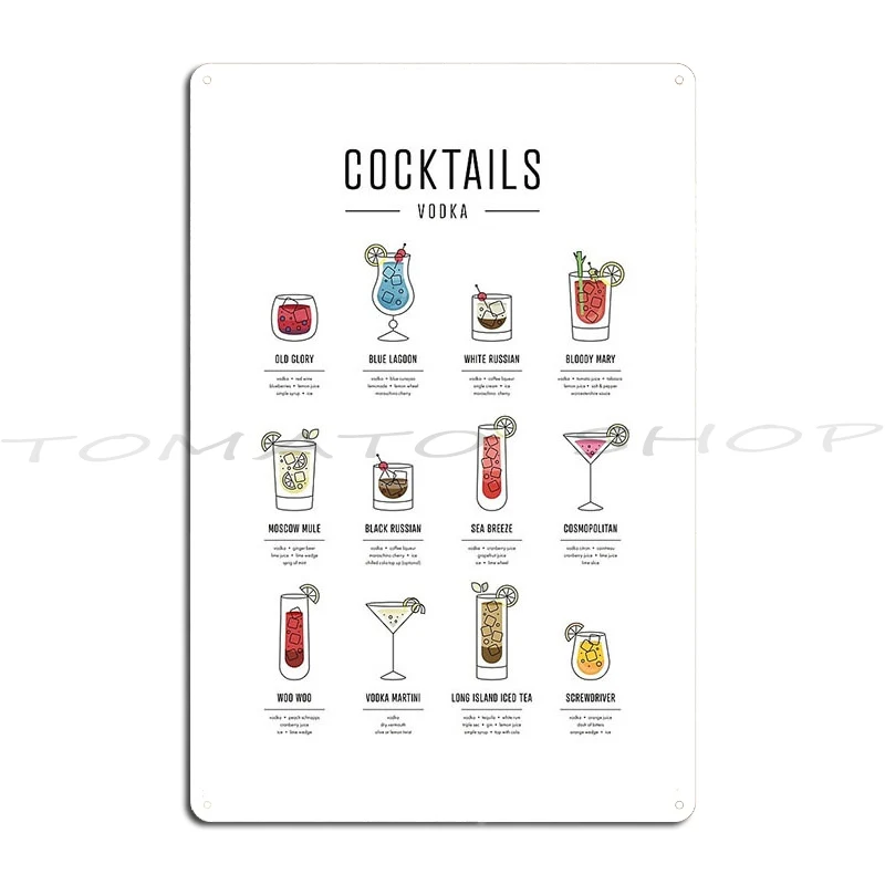 Cocktails Vodka Metal Sign Wall Mural Wall Plaque Retro Wall Decor Customized Tin Sign Poster