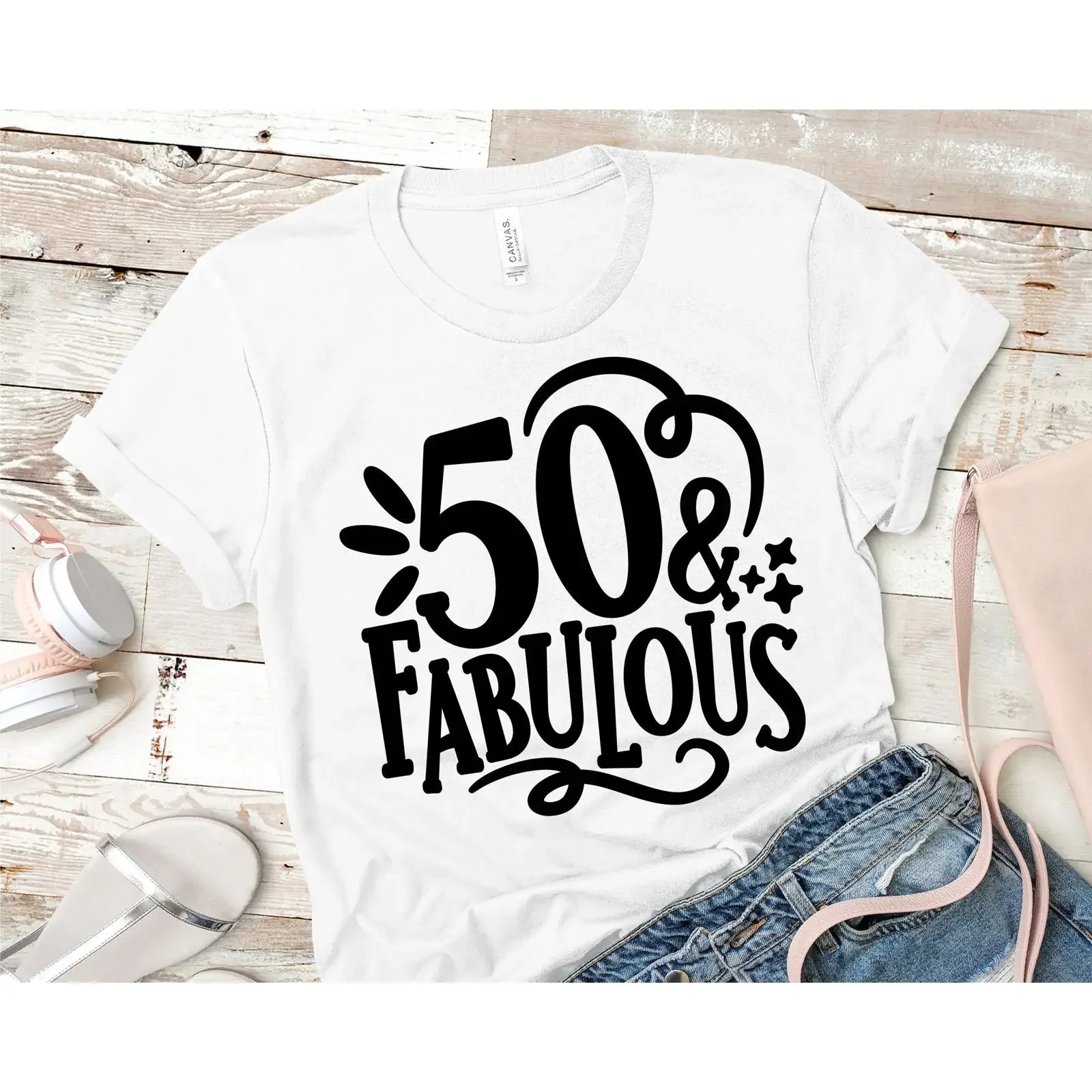 50 Fabulous SVG 50th Birthday T Shirt Design Hello Fifty For Women Includes DXF JPG PNG vintage Washed designer clothes graphic