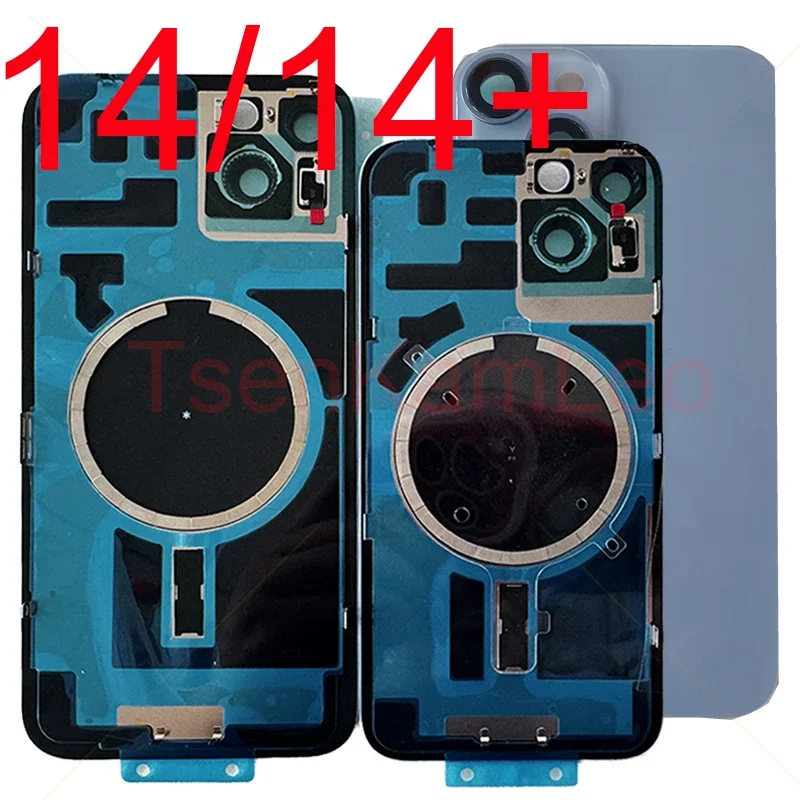 

Заднее стекло для iPhone 14-14Plus Задняя дверца корпуса с металлической пластиной Магнитное стекло объектива камеры