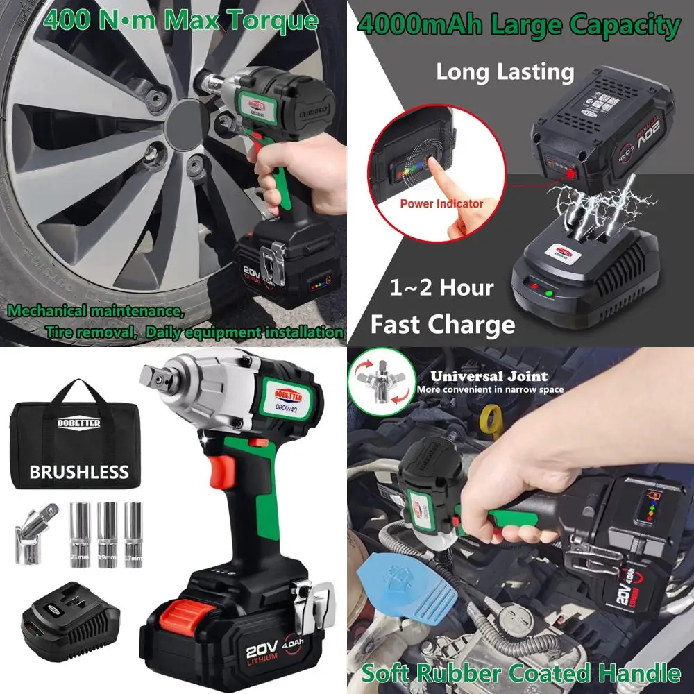 

Ударный гайковерт 20В 4000мАч 1/2 дюйма с крутящим моментом 400 Нм, быстрым зарядным устройством, сумкой для инструментов и аксессуарами