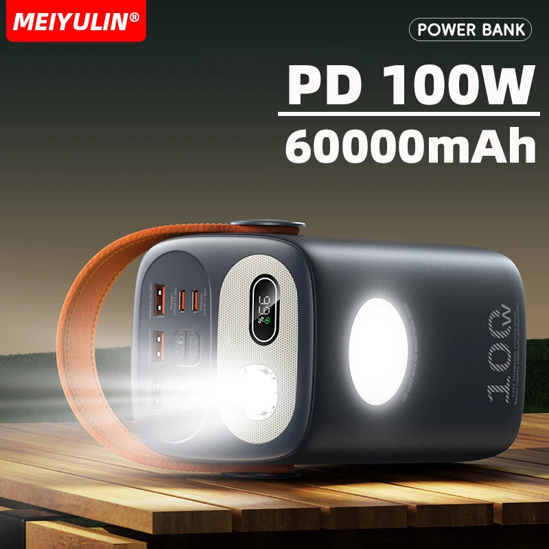 

PD 100W Large Capacity 60000mAh Power Bank for IPhone Xiaomi Samsung Laptop Portable USB C Fast Charging External Spare Battery