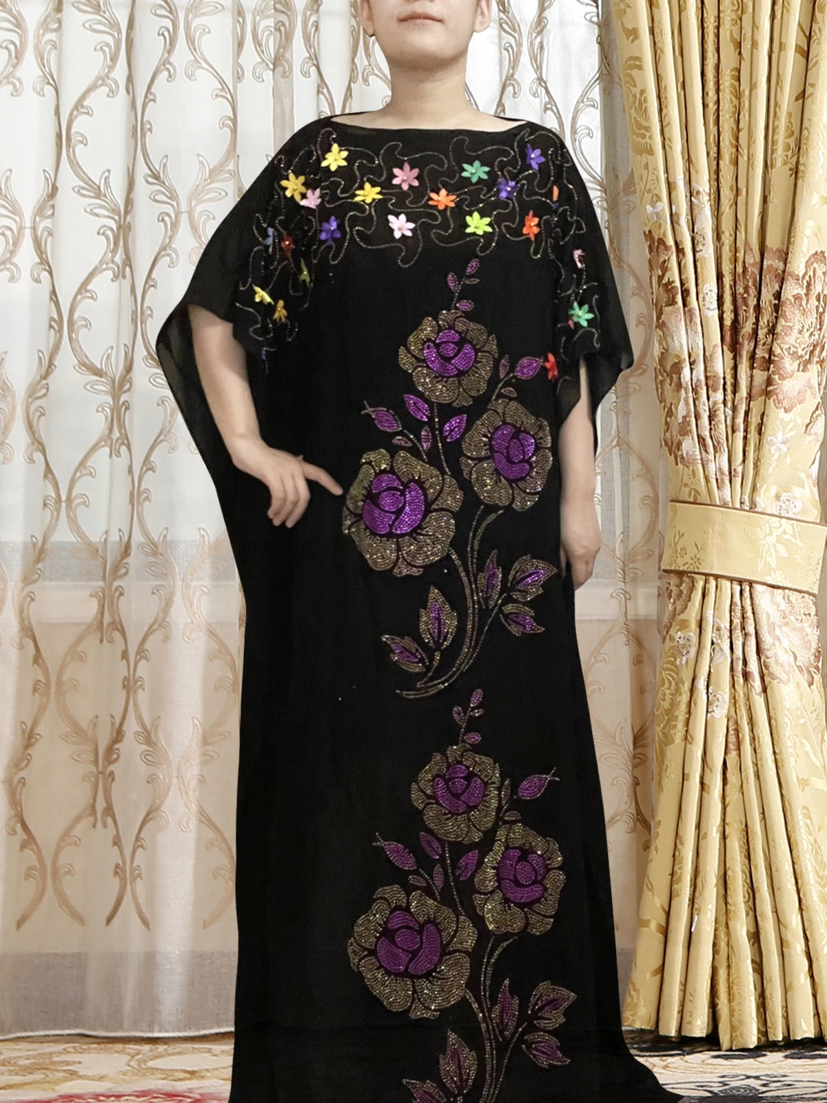Abayas For Women Dubai 2022 Summer Short SLeeves Applique Embroider Flower Robe Femme Musulmane Arabic Islam Caftan Marocain