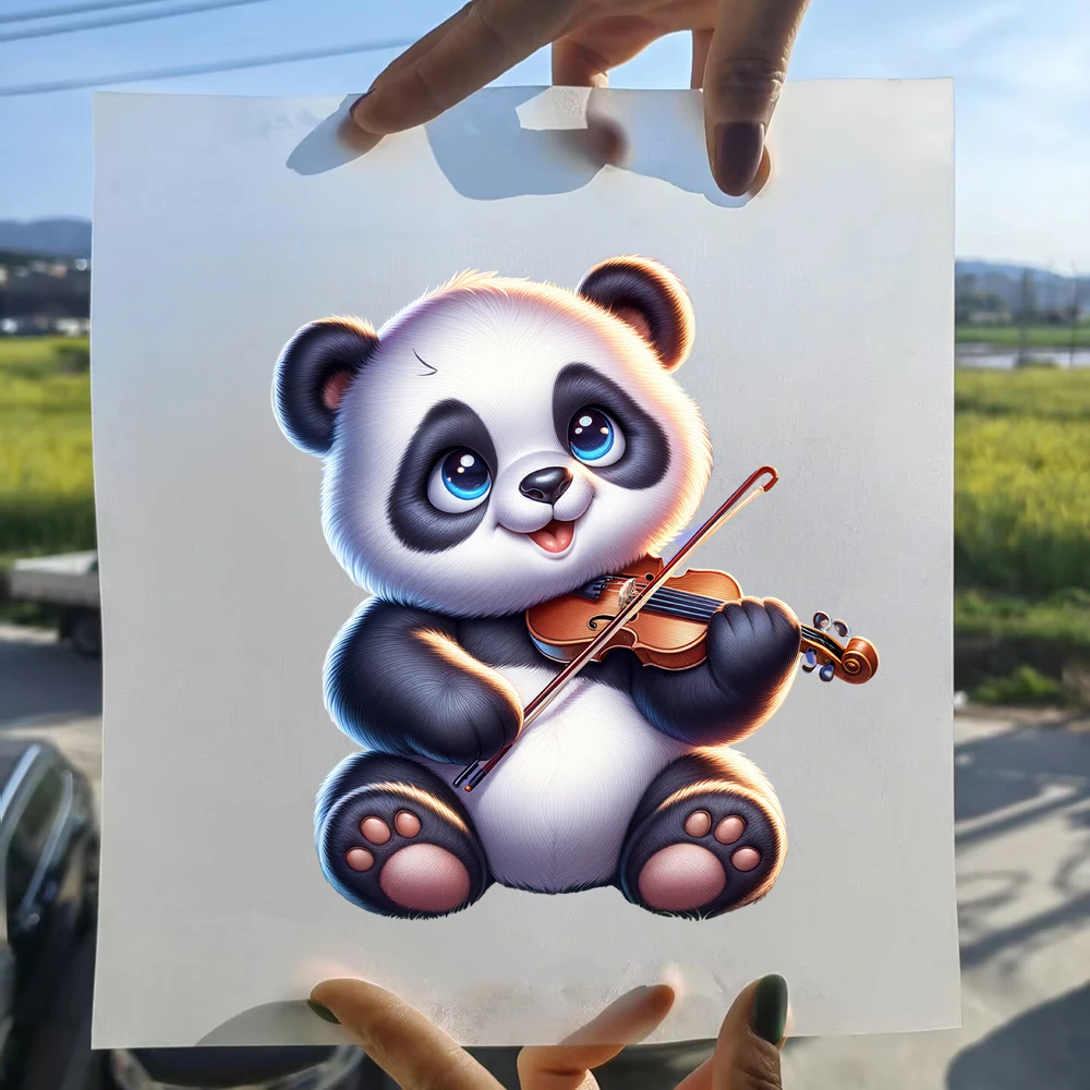 15 سنتيمتر الاطفال مضحك الكمان الباندا الحيوان الحديد على DTF نقل الحرارة ملصق Diy بها بنفسك تي شيرت الحديد على نقل بقع طباعة الشارات #3