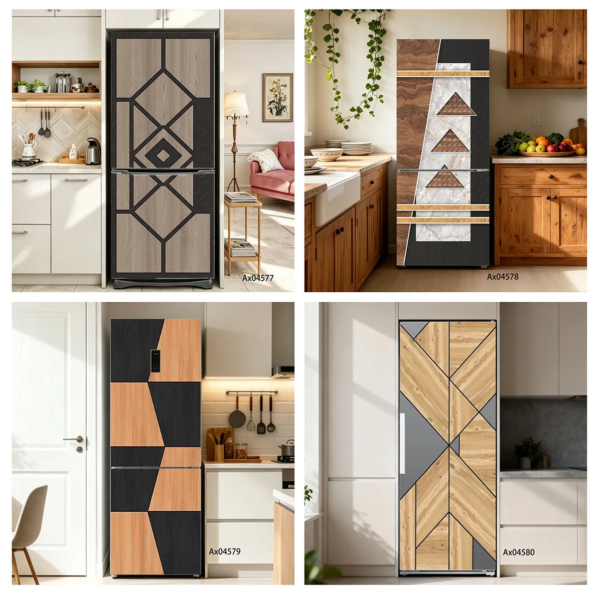 Light Oak Herringbone Wood Vertical Refrigerator Sticker Self-adhesive Waterproof Vinyl Decal for Top-bottom Double Fridge Mural