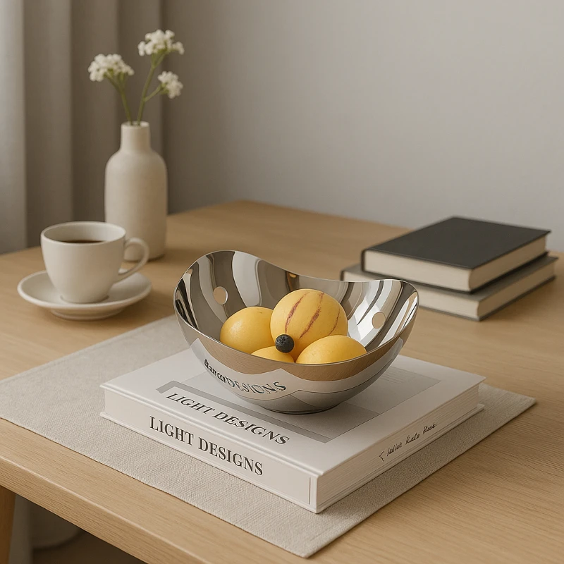 

Stainless Steel Fruit Tray Nordic Luxury Large Serving Bowl Modern Decorative Platter for Living Room Home Party Centerpiece