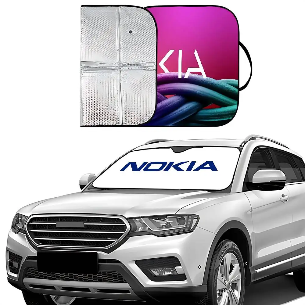 N-Nokia-cortinas parasol Retro para coche, visera para ventana delantera, 70x130cm, protección Solar, regalo a cuadros, novedad para coche